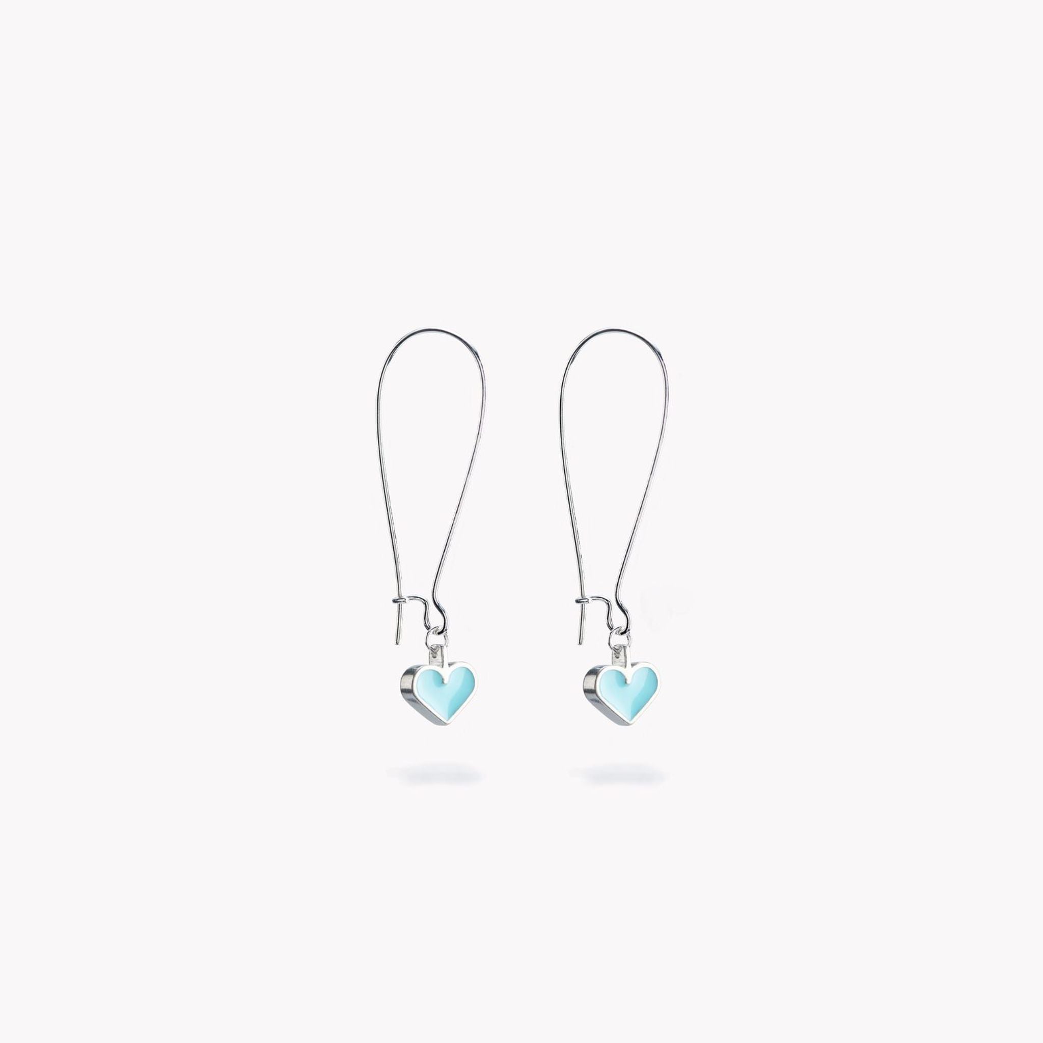 A simple pair of turquoise heart shaped drop earrings.