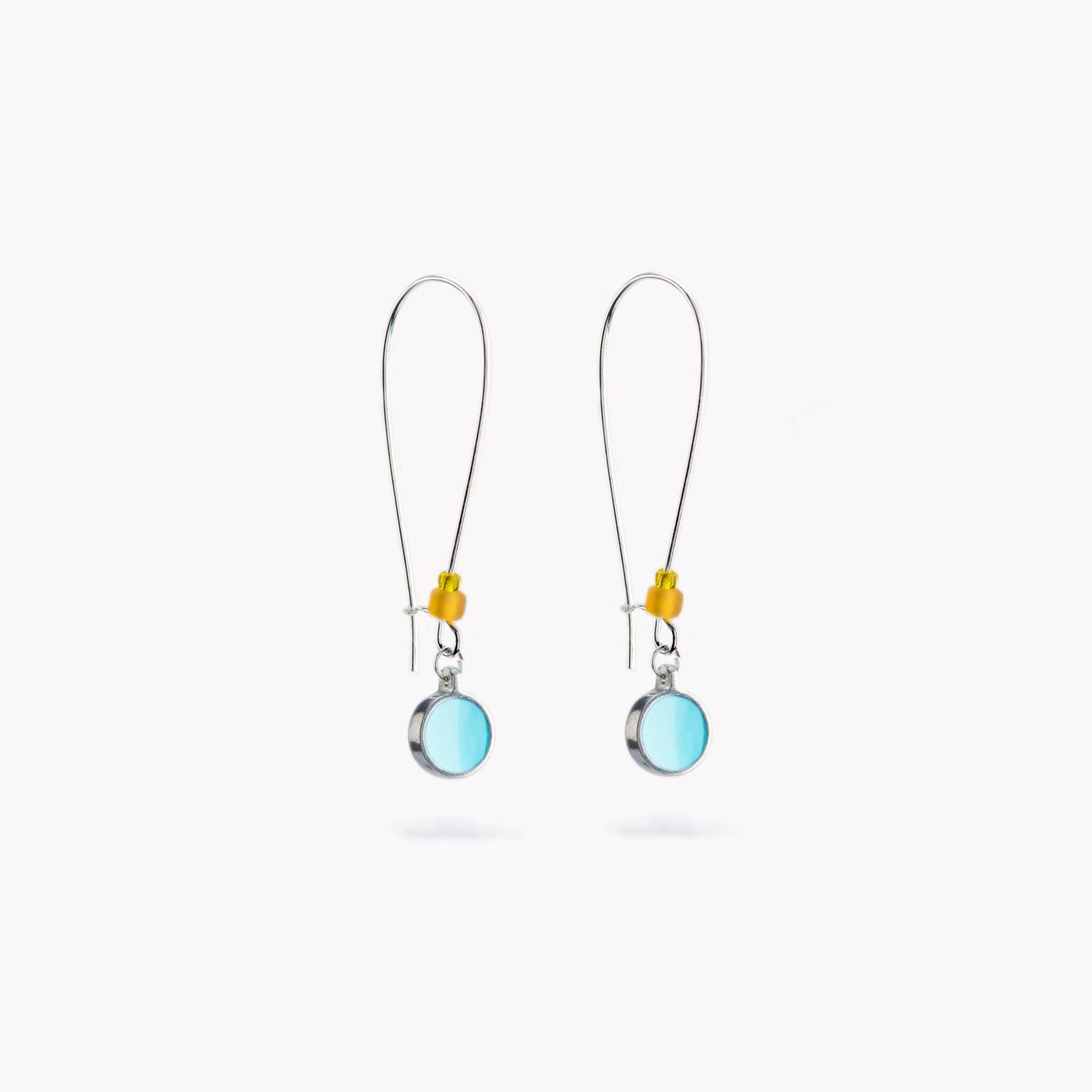 turquoise pair of simple, delicate circular drop earrings