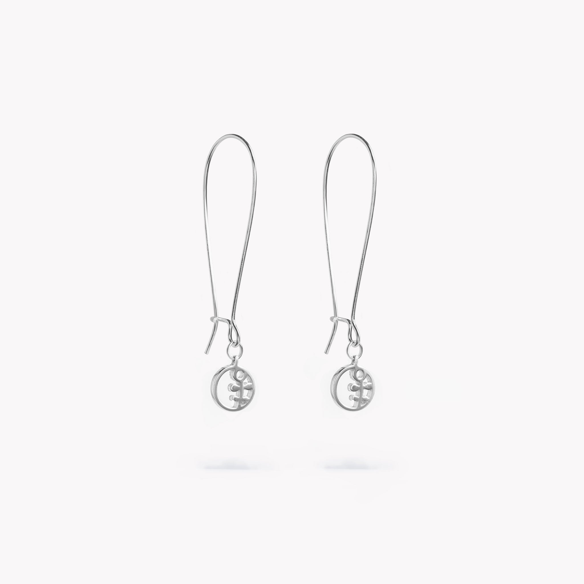 A delicate pair of circular drop earrings with a simple flower stem design.